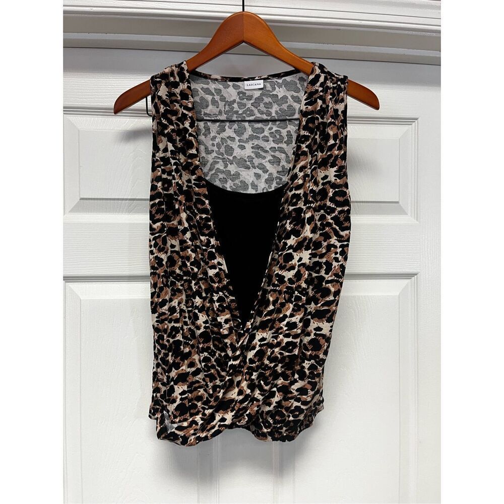 Lascana Tan & Black Bubble Hem Wrap Top sz 4/6 NWOT
